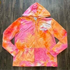 Girls Six Flags Tie Dye Orange Pink Hooded Drawstring Sweatshirt Size L